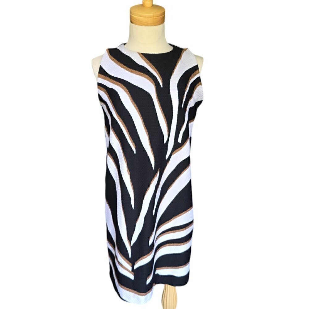 Charter Club Zebra Print Dress Size L Black White Sleeveless Casual Summer Shift - Picture 2 of 10